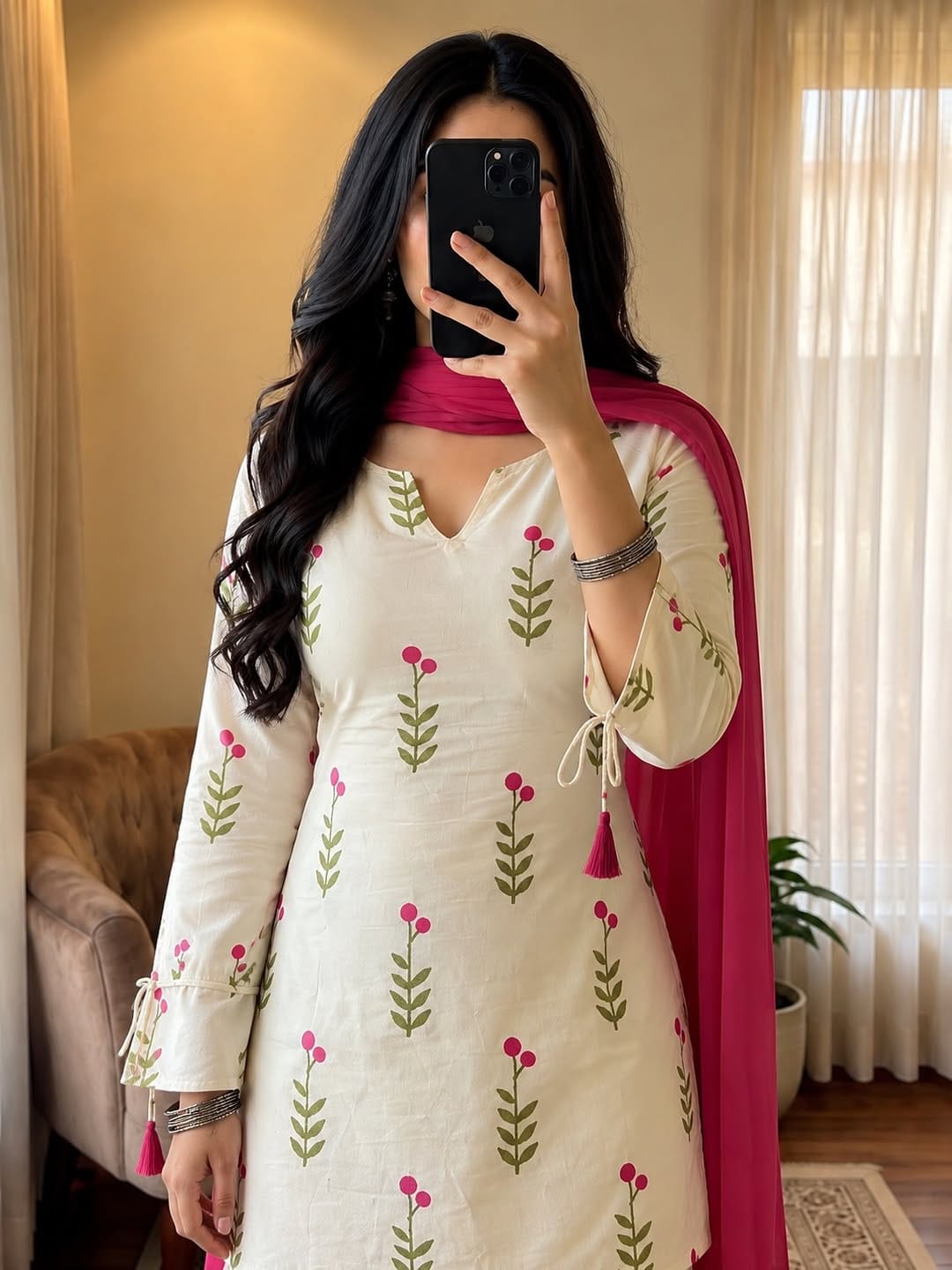 Farsi Salwar Kurti pant dupatta set Pink