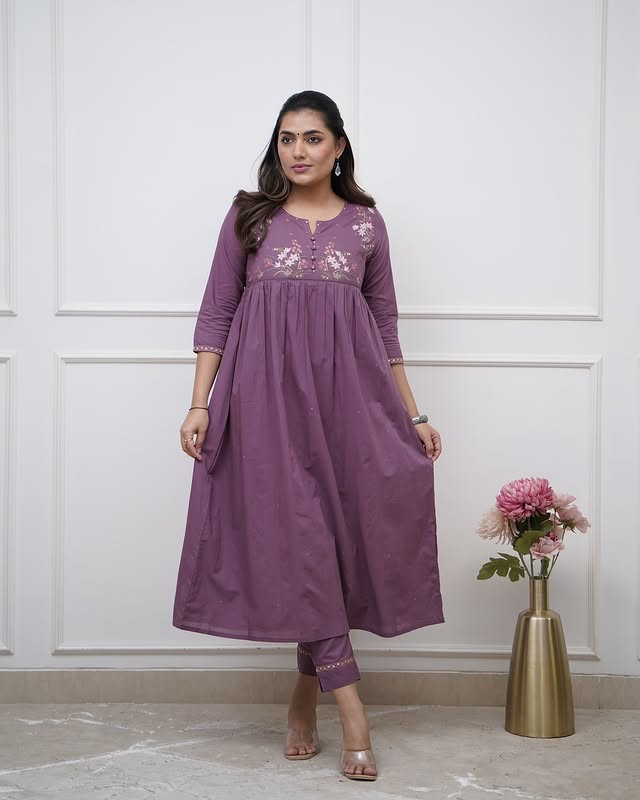 kurta pant set-(Purple)