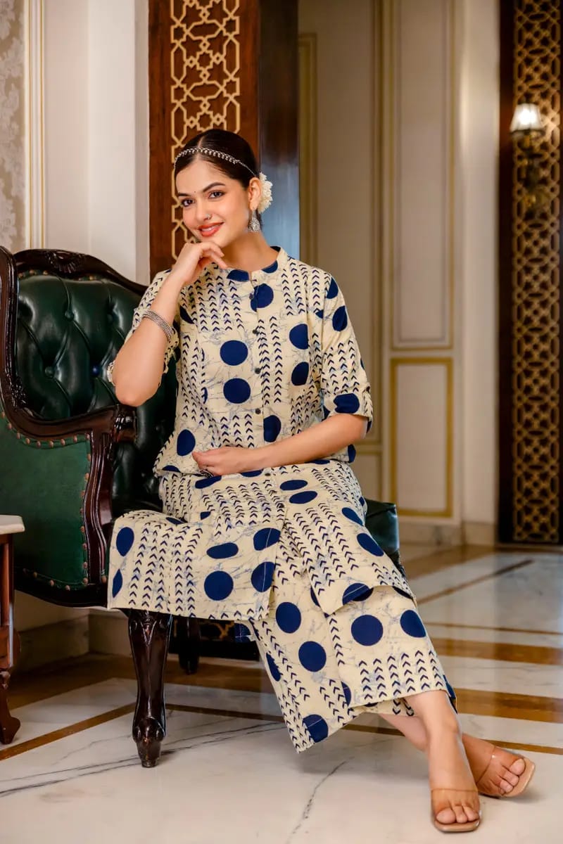New kurti Palazza set-(white and blue)