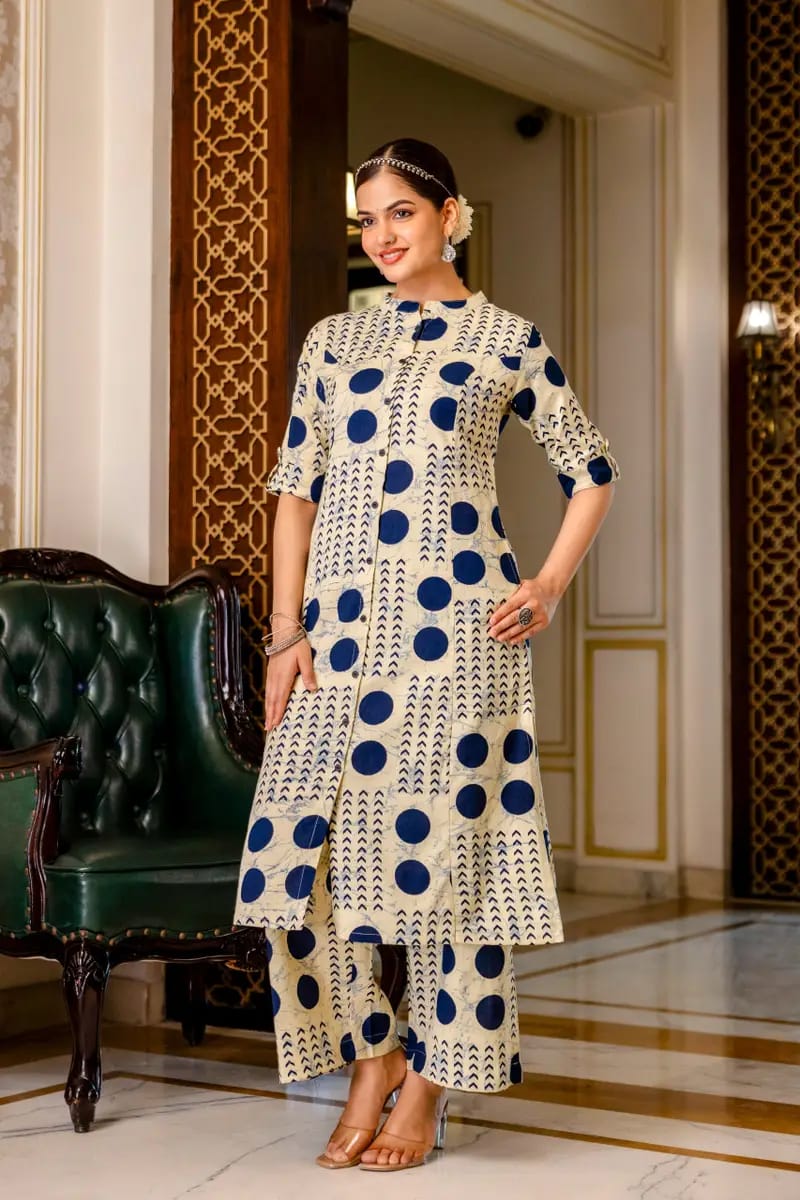 New kurti Palazza set-(white and blue)