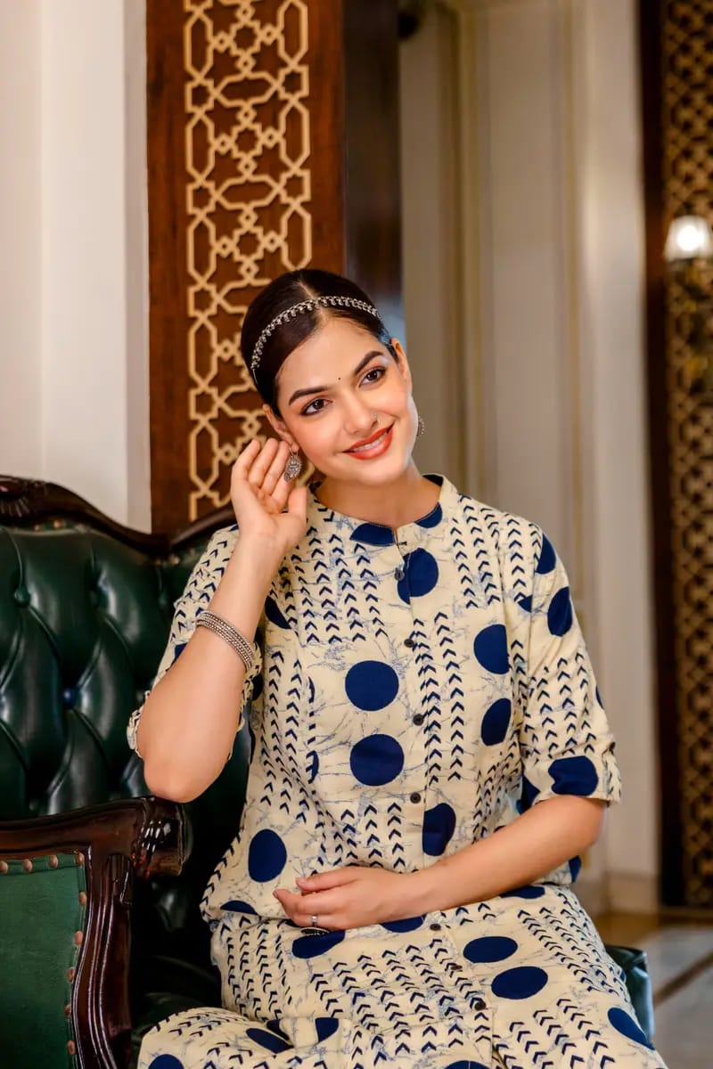 New kurti Palazza set-(white and blue)