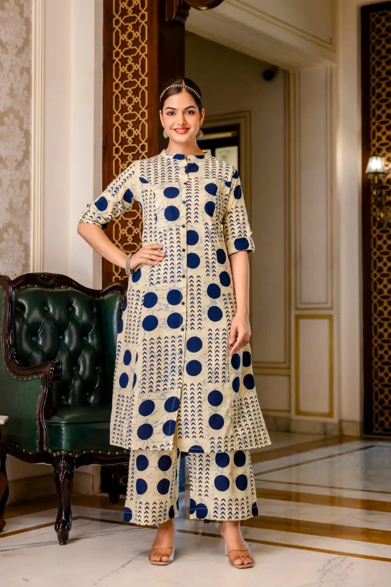 New kurti Palazza set-(white and blue)