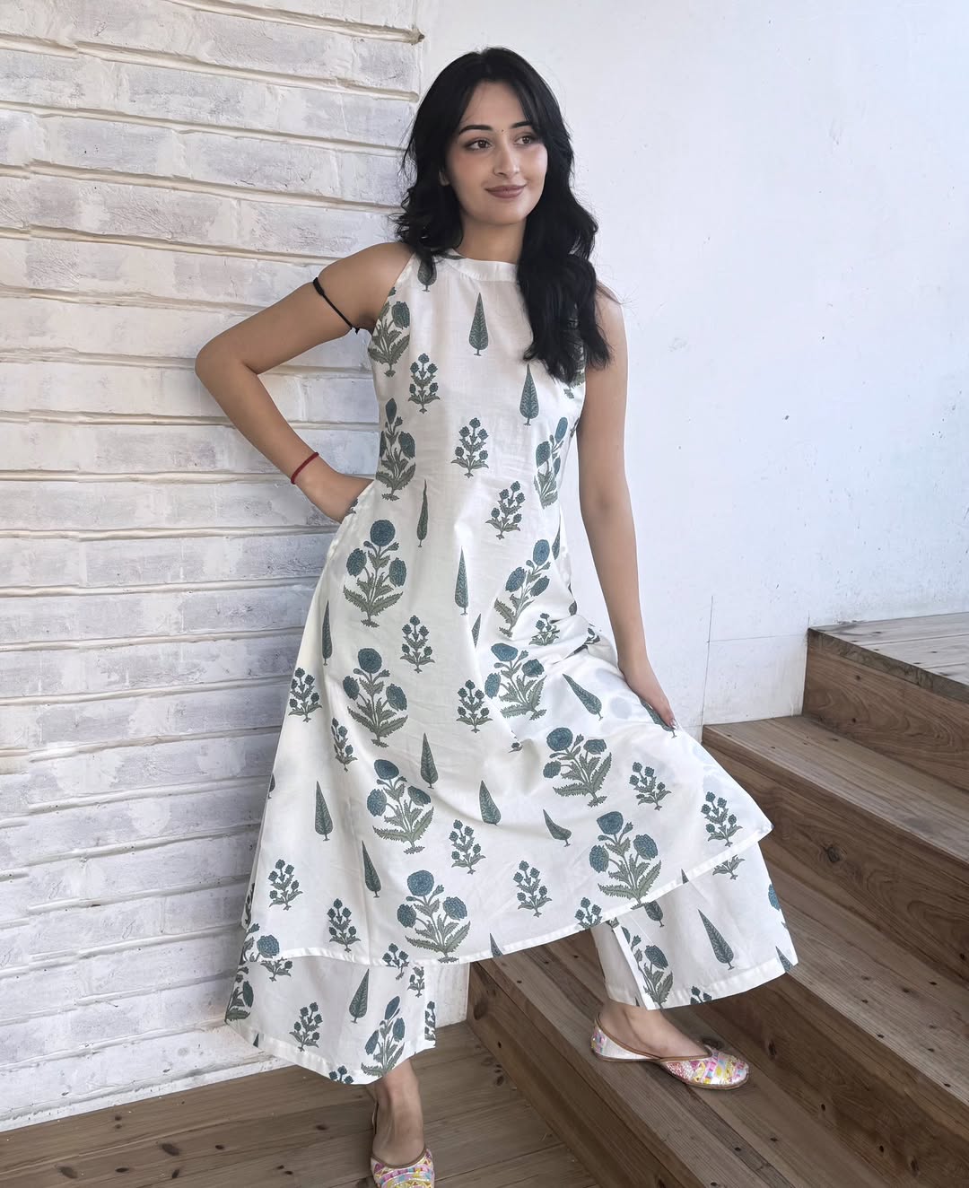 kurti Palazza set-(White-1)