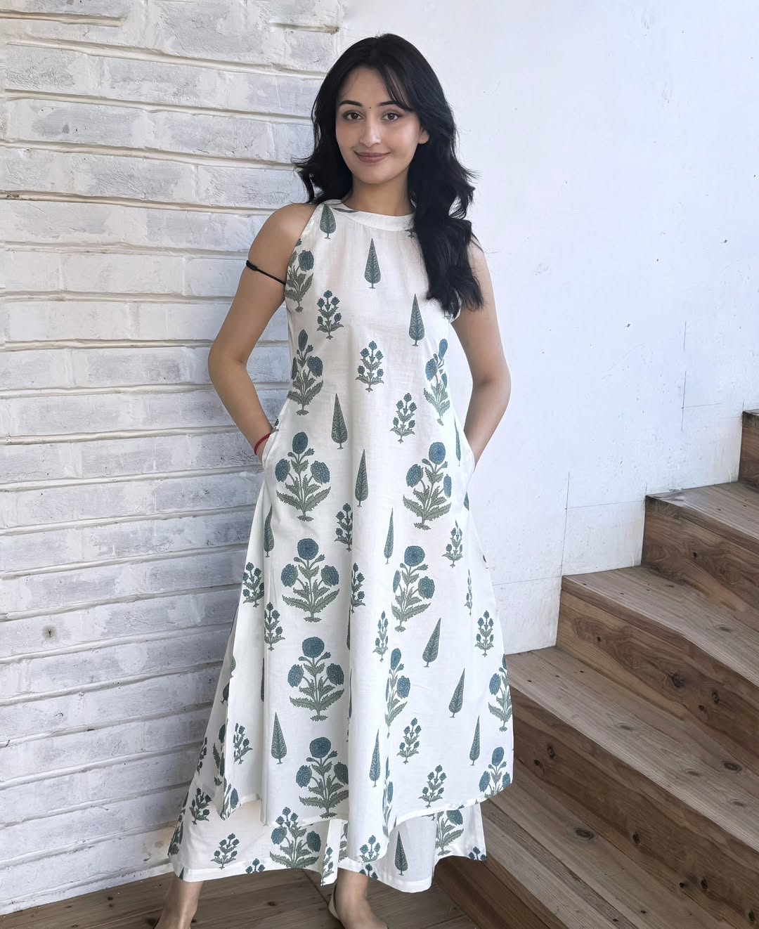 kurti Palazza set-(White-1)