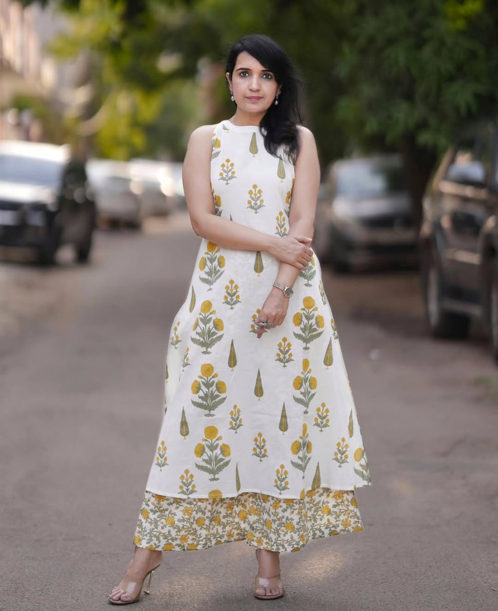 kurti Palazza set White-2