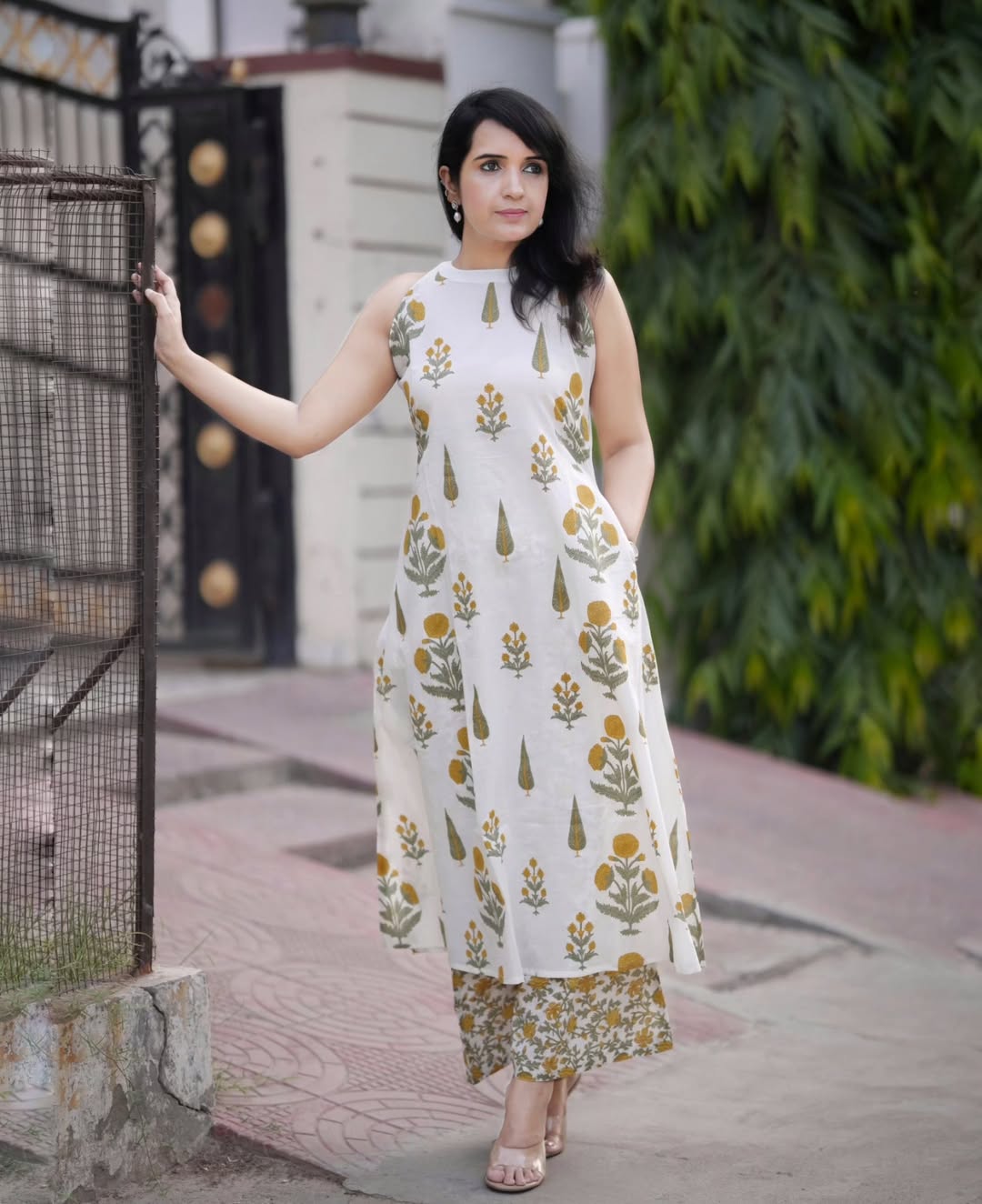 kurti Palazza set White-2