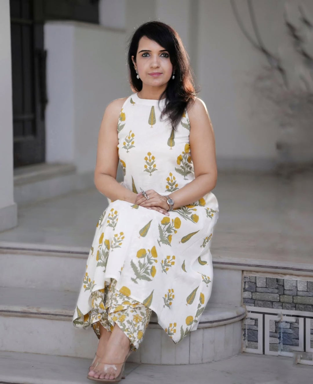 kurti Palazza set White-2