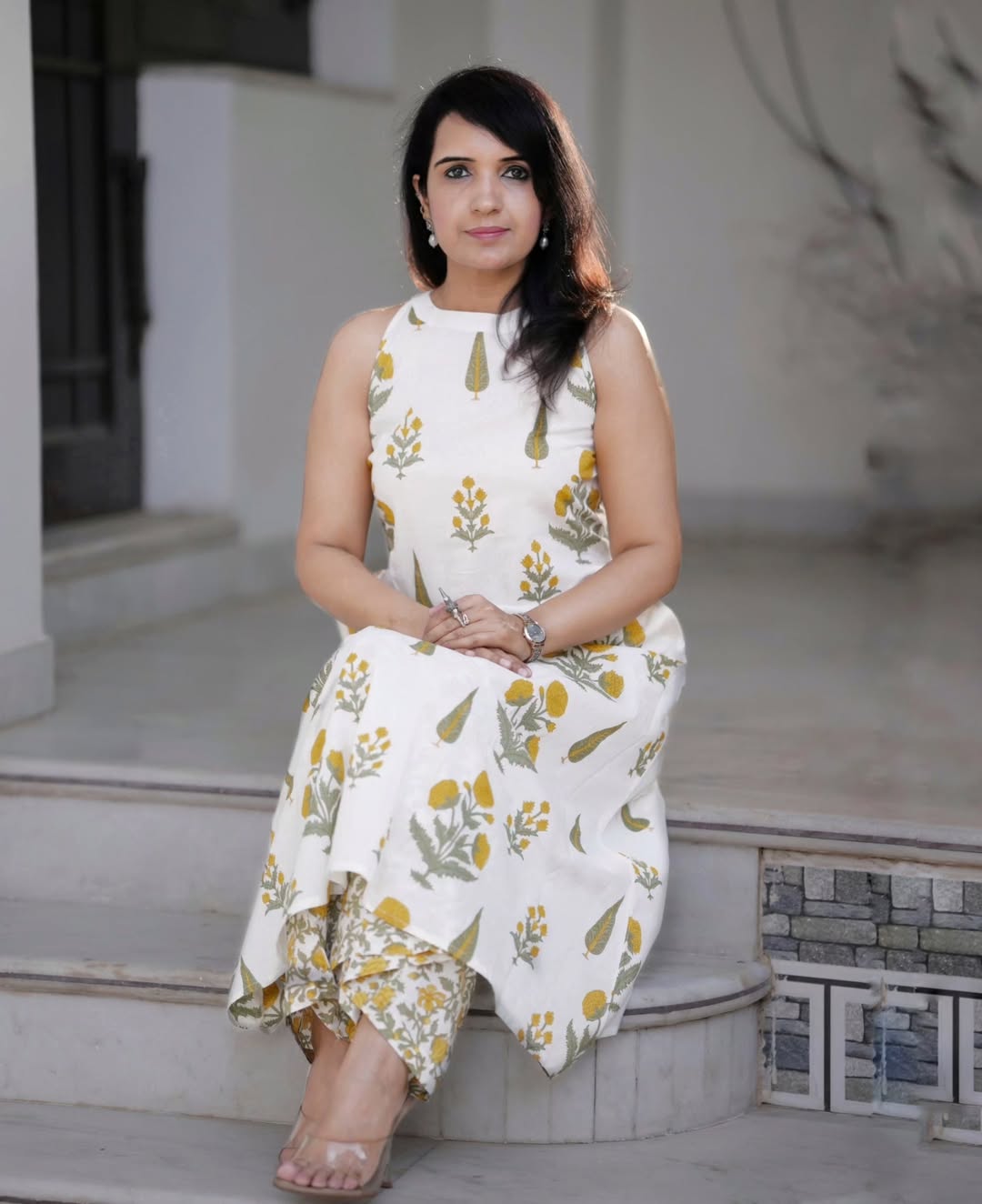 kurti Palazza set White-2