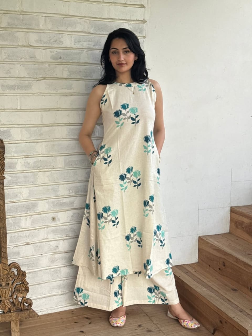 kurti Palazza set-(White4)