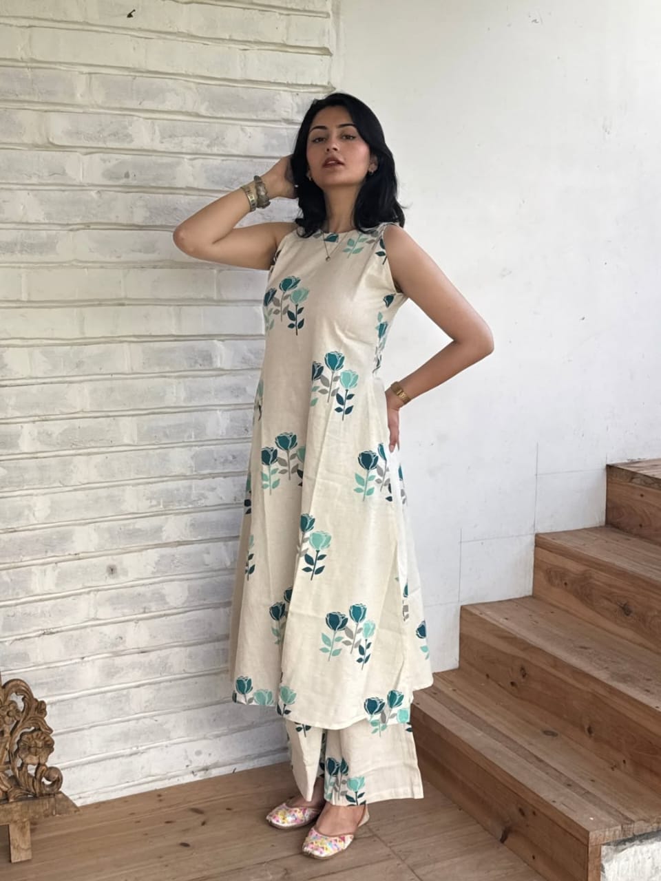 kurti Palazza set-(White4)