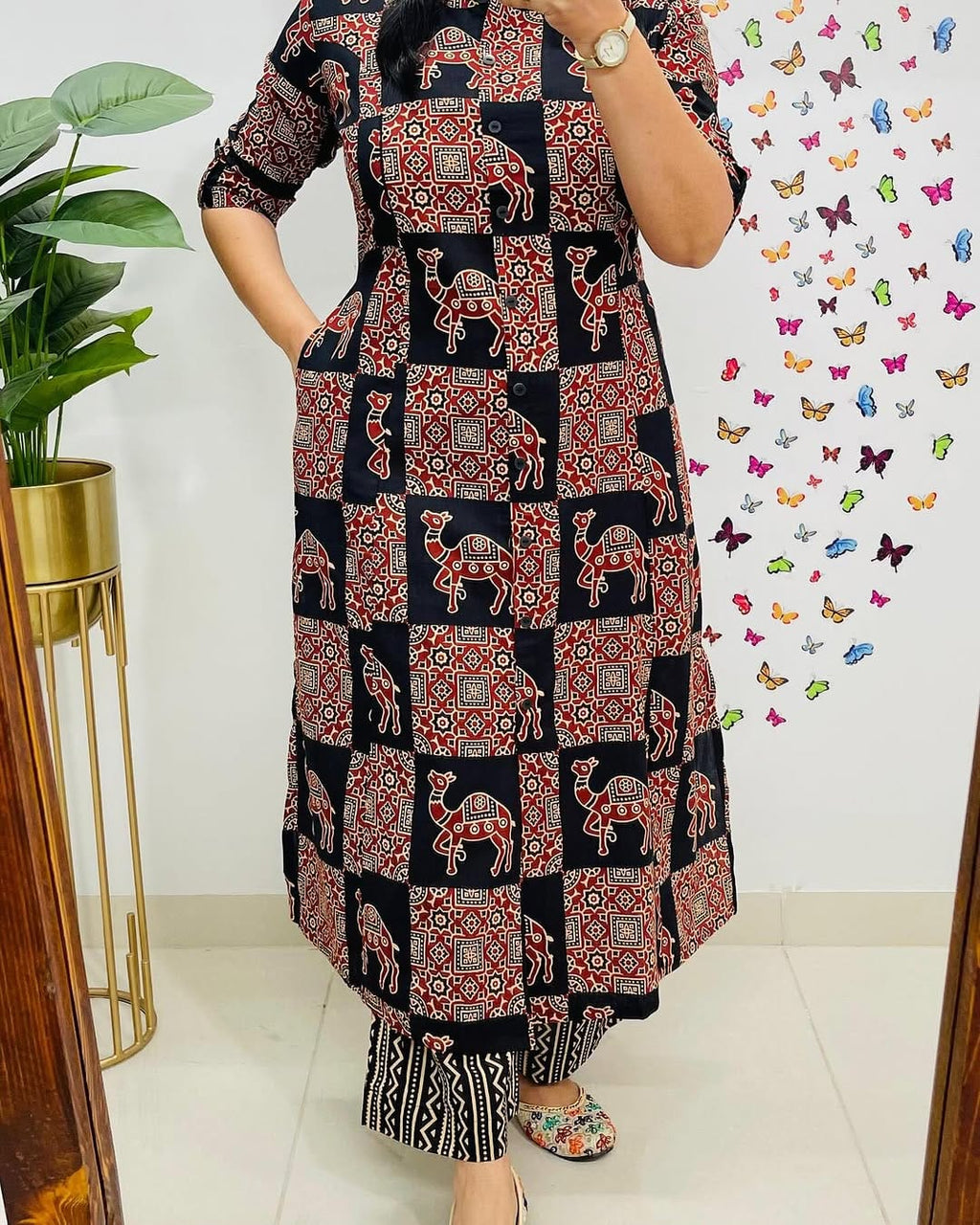 kurti Palazza set-(Black)