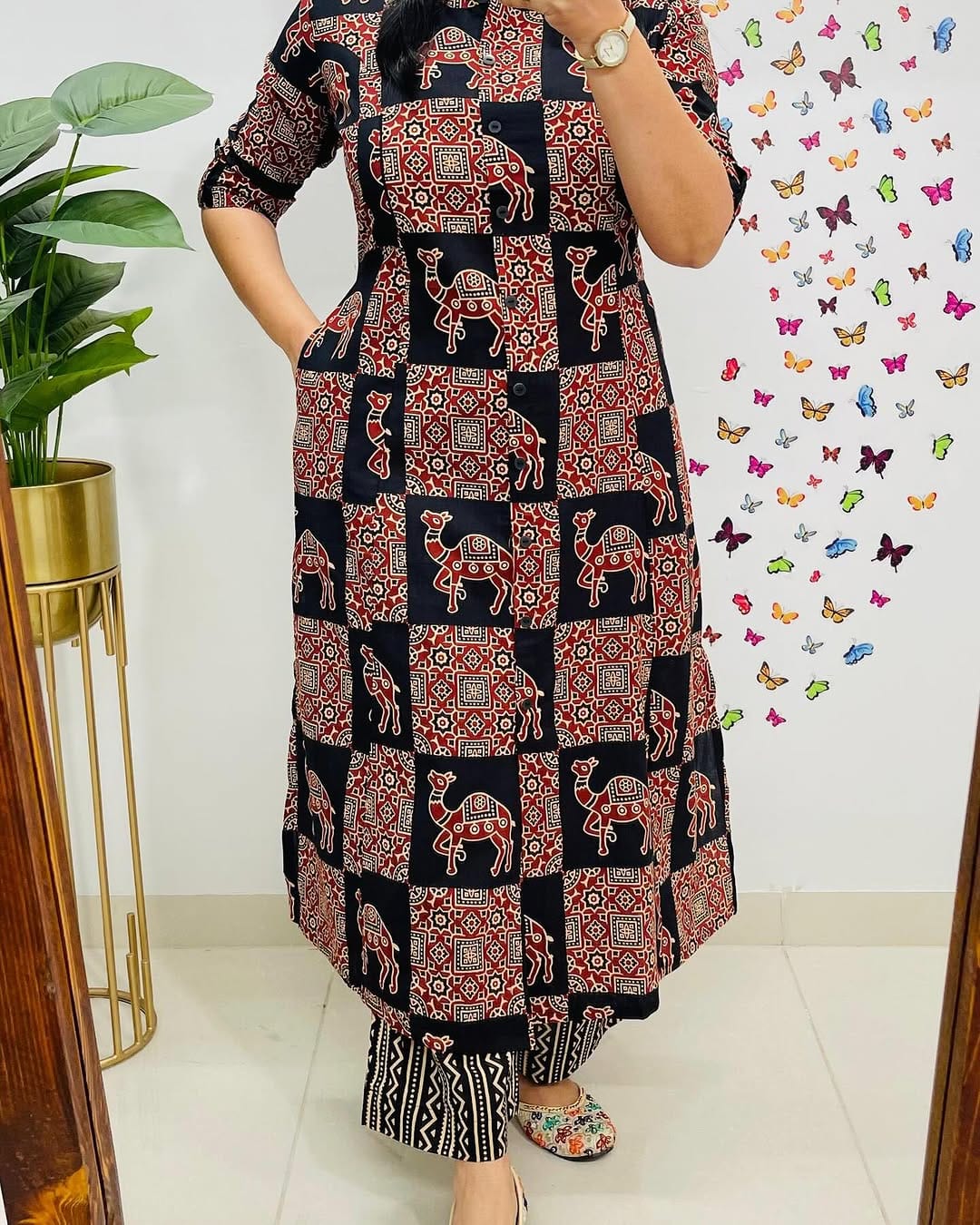kurti Palazza set-(Black)