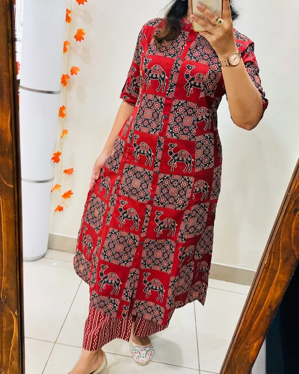 kurti Palazza set-(Red)