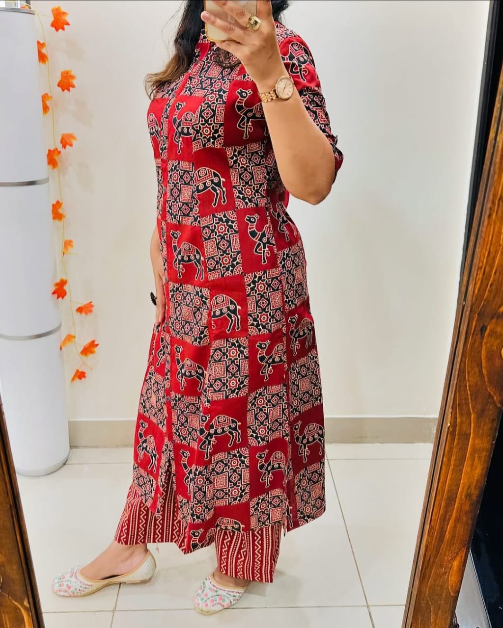 kurti Palazza set-(Red)