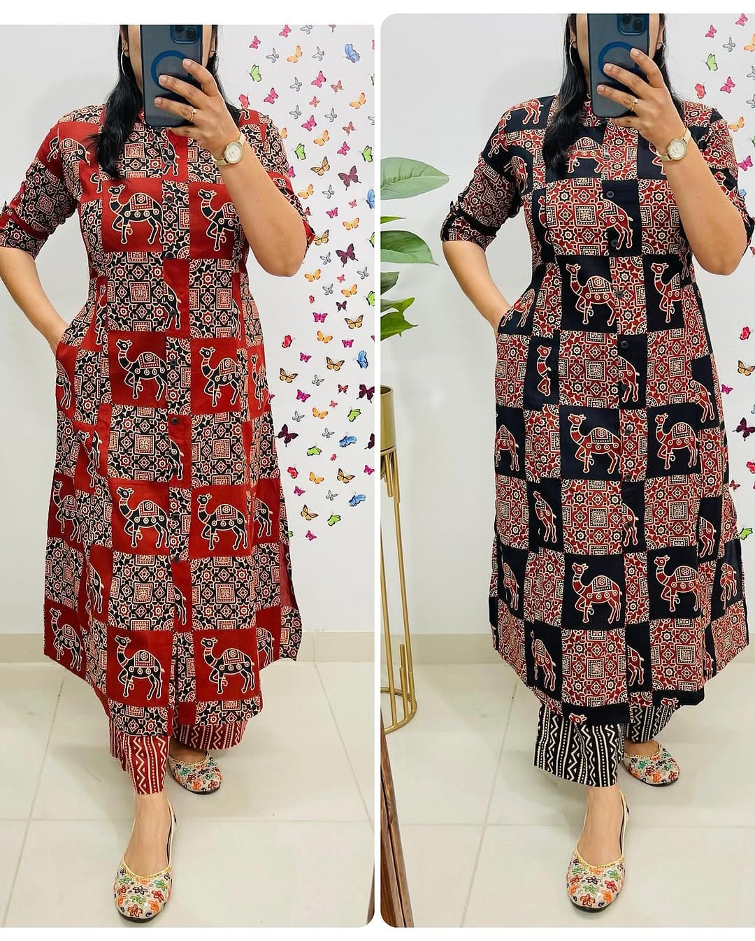 kurti Palazza set-(Red)