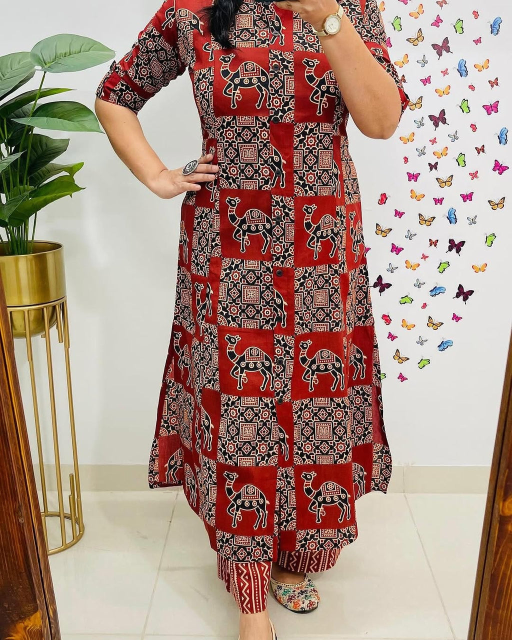 kurti Palazza set-(Red)