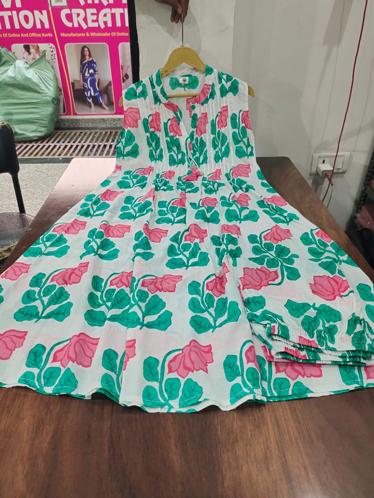 New Kurti Pant -(Green White)