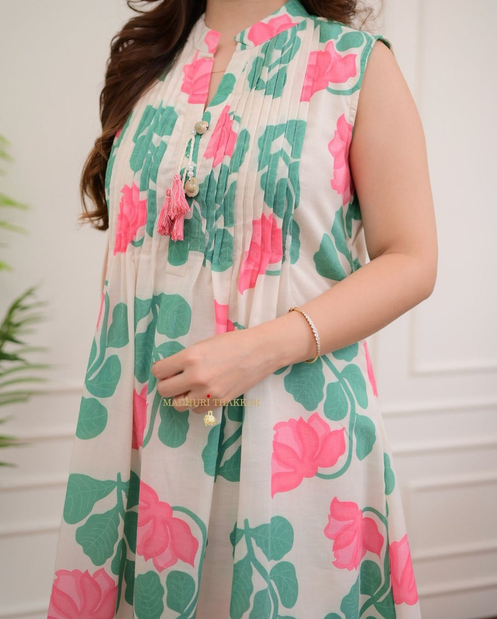 New Kurti Pant -(Green White)