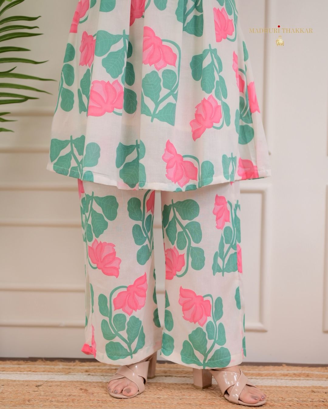New Kurti Pant -(Green White)