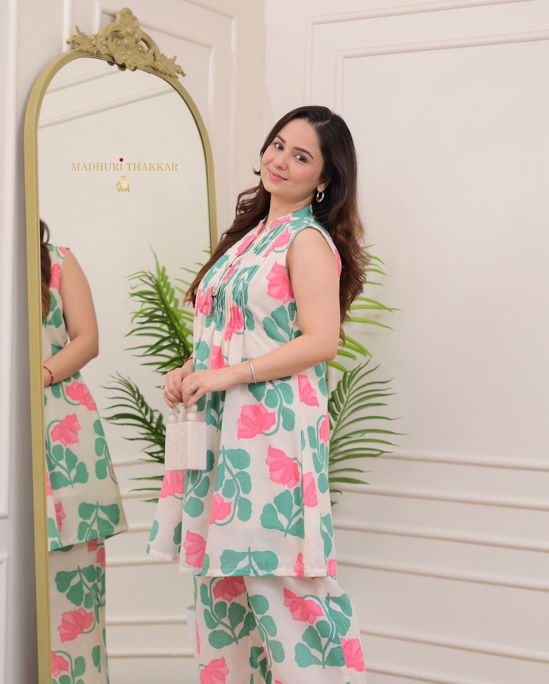 New Kurti Pant -(Green White)