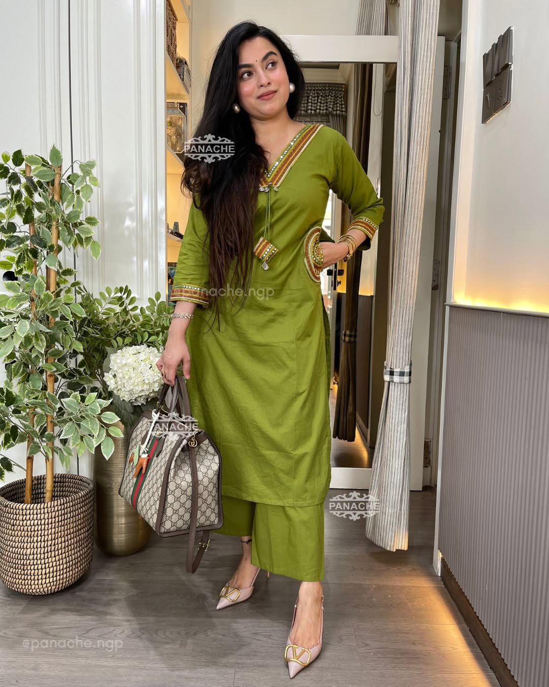 Kurti pant set-(Green)