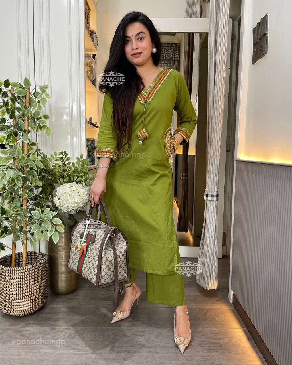 Kurti pant set-(Green)