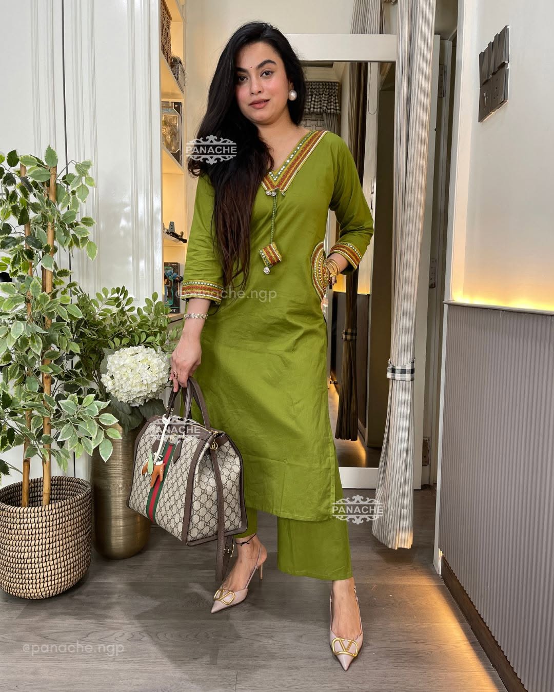Kurti pant set-(Green)