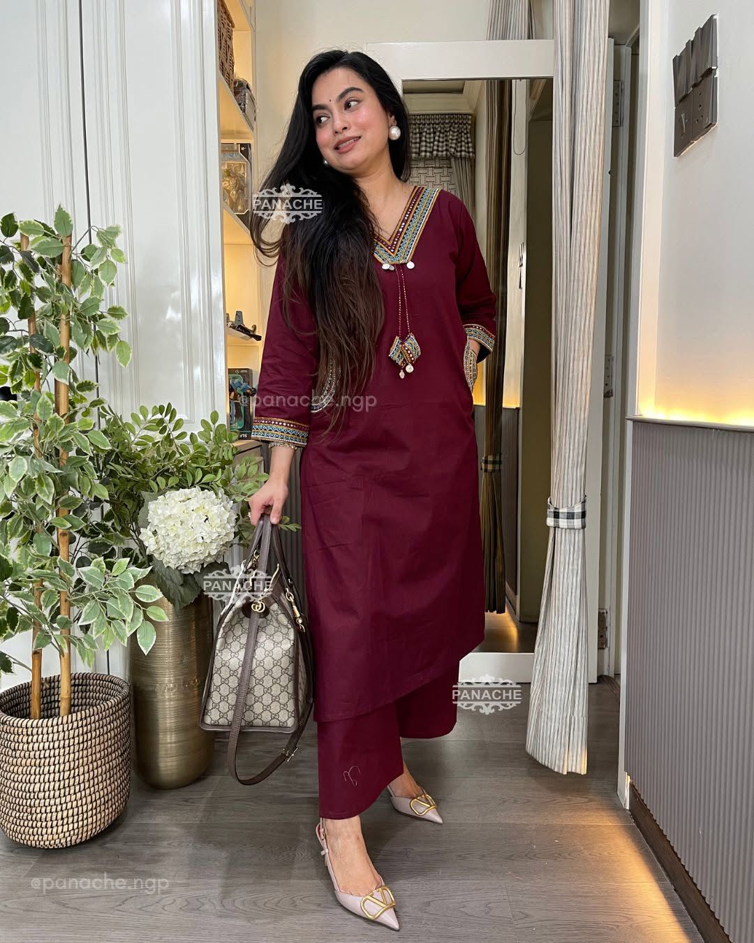 kurti pants sets-(Maaron)