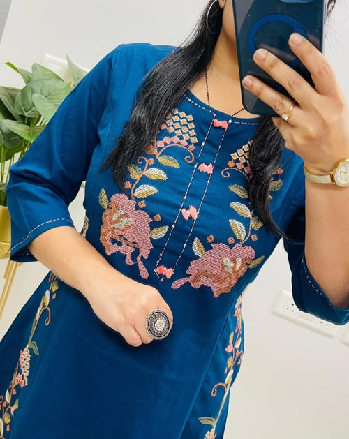 Blue Embroidered Cotton Flex Set