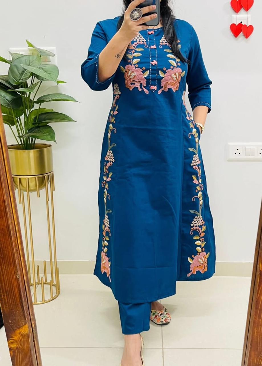 Latest kurta pants-(Blue)