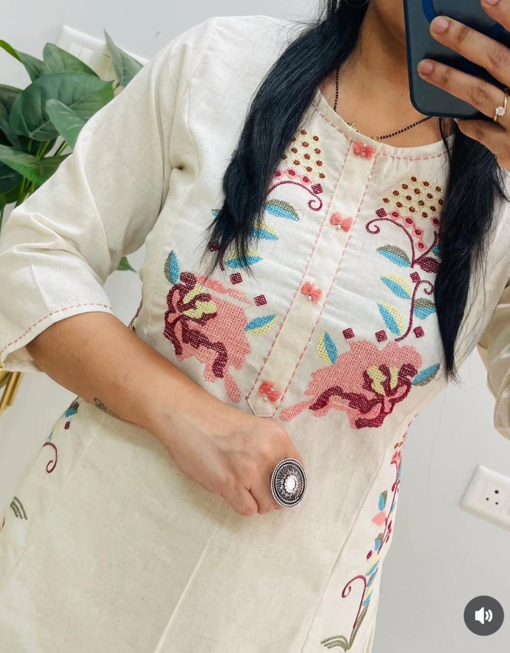 Latest kurti pant set -(White)