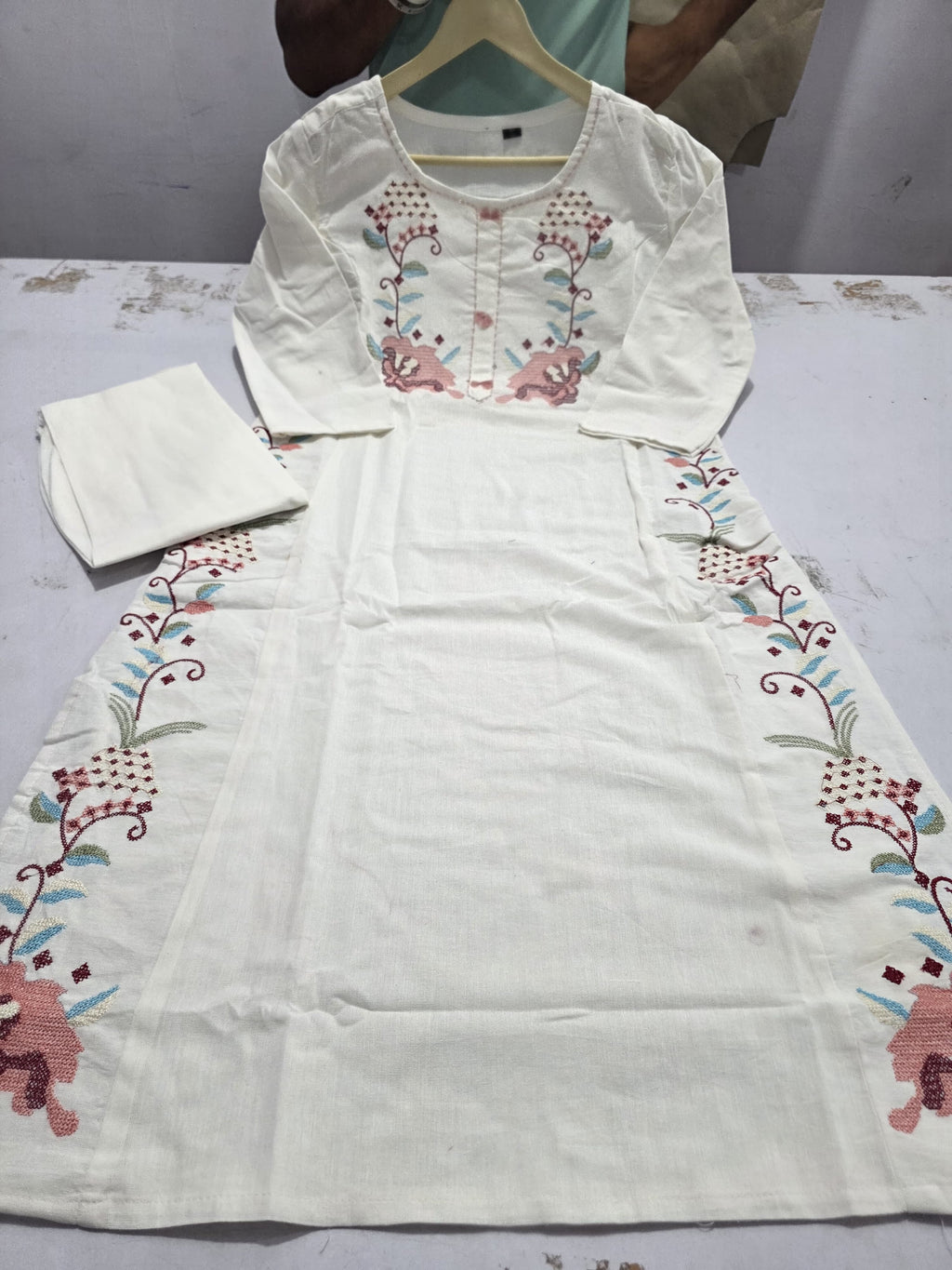 Latest kurti pant set -(White)