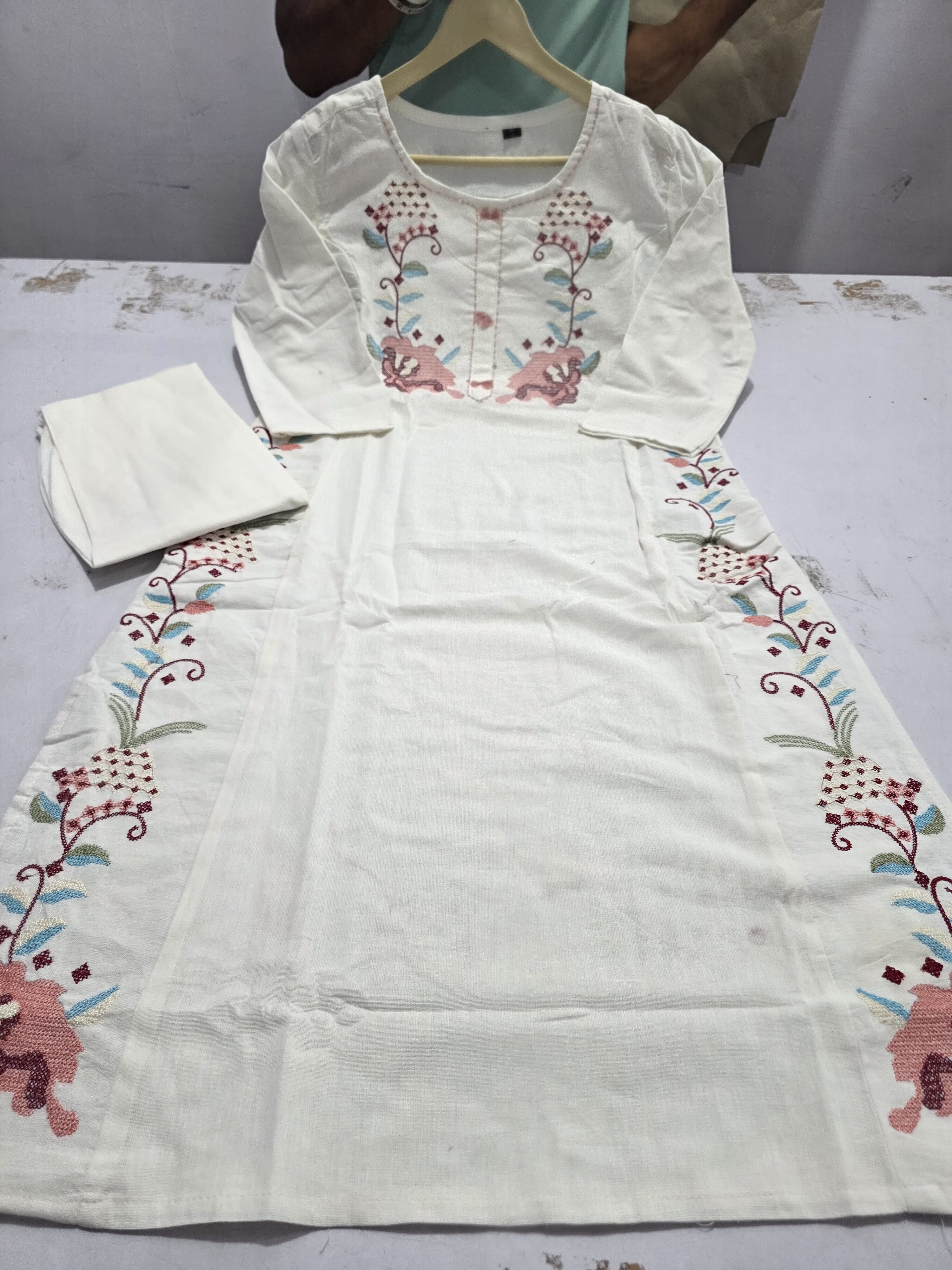 Latest kurti pant set -(White)
